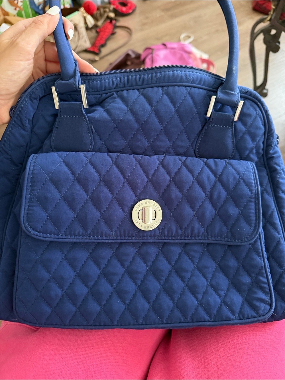 EUC Vera Bradley Quilted Navy Turn-Lock Satchel